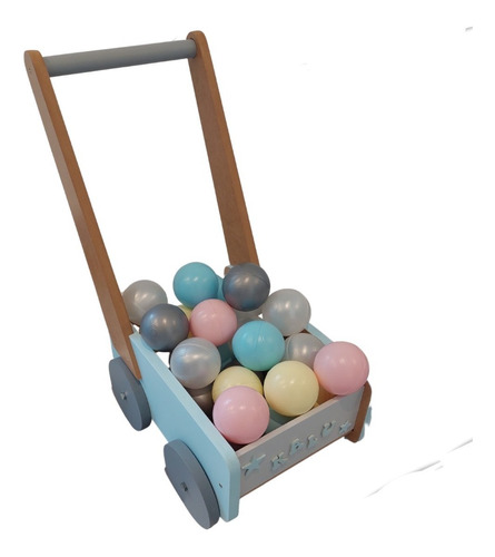 Carrito De Madera + 20 Pelotas = Empuje/arrastre Montessori 