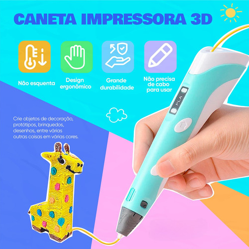 Caneta Impressora 3d Magica Profissional E Infantil C/ Refil Cores Sortidas EX Decor