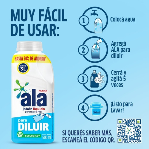 Jabón Líquido Ala Para Diluir 500 Ml + Botella Gratis