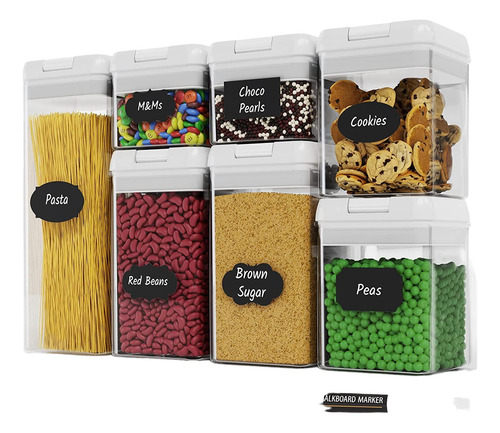 Imagen 8 de 9 de Set 7 Recipiente Premium Cocina Acrilico Grueso Tapa Blanca