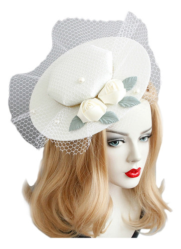 Sombrero Fascinators, Velo, Malla Y Perlas, Con Pinza Para E