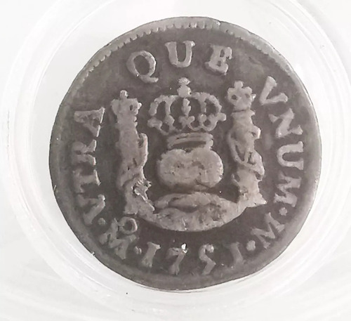 Moneda 1/2 Real Columnaria Plata Original 1751 Mexico Mo