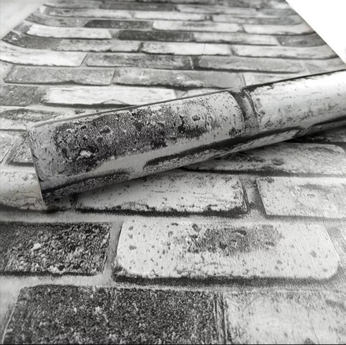 Imagen 4 de 4 de Papel Tapiz Ladrillo Gris Sala Comedor Recamara Autoadhesivo