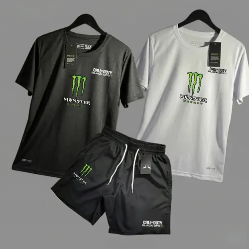 Kit 2 Camisa 1 Short Tactel Mauricinho Bermuda Camiseta Dry (P ao GG)