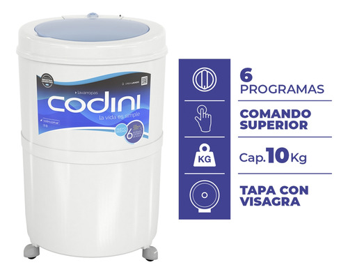 Lavarropas Semiautomático Codini Silent 4052 10kg 6programas