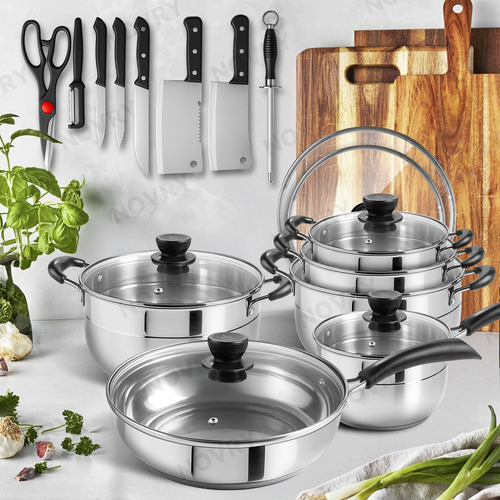 Novry 20pzs Batería de cocina completa Antiadherent Inoxidable Material Espesado Juego De Utensilios De Cocina Ollas Y Sartenes