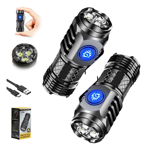 2 Pcs Súper Brillante Mini Linterna Recargable Portátil Led