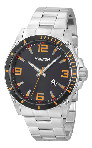 Relógio Magnum Ma34638j Analógico Prateado 47mm