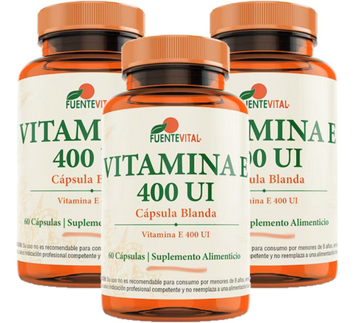 3 X Vitamina E 400 Ui  60 Softgel Fuente Vital 100%  Natural