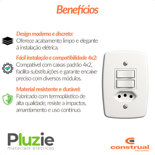 Interruptor 2 Teclas Paralelas Tomada 10a Ideale Pluzie 3223