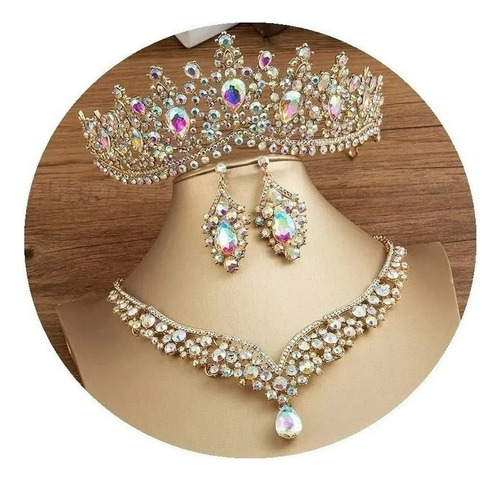 Diadema, Collar Y Pendientes, Diseño De Xv Años, Crystal Par