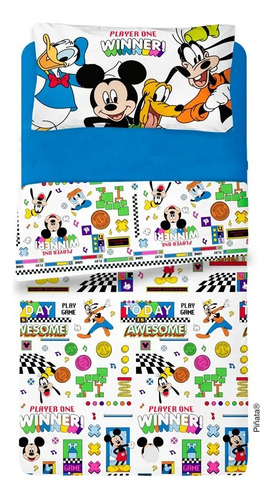Sabanas Infantil Con Diseño De Mickey Mouse Y Piñatas Disney