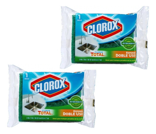 2 Fibra Esponja Clorox Doble Uso Antimicrobiana No Olores