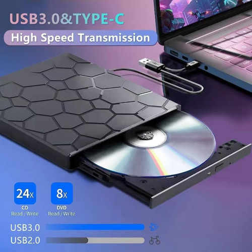 Reproductor Externo De Cd/dvd, Cd/dvd-rom 7 En 1 Usb 3.0 +/-