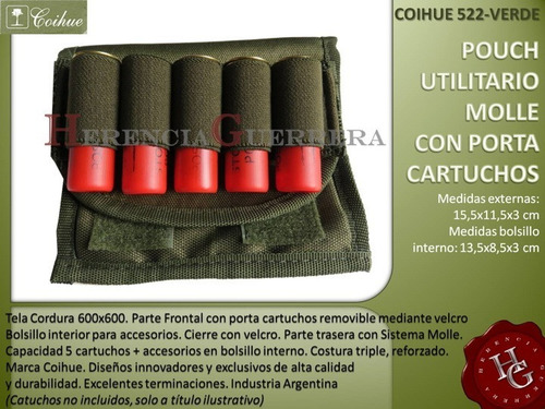 Imagen 2 de 8 de Pouch Utilitario Molle Tactico Porta Cartuchos Coihue Verde