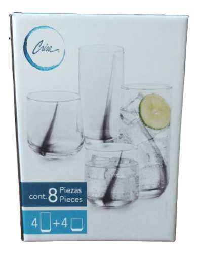 Juego 8 Pzs Vasos Crisa Altos Cortos Liston Negro