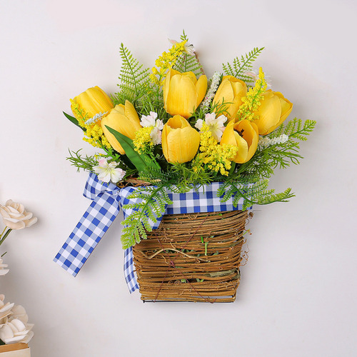 Cesta De Flores Artificiales Con Tulipanes Primaverales Simu
