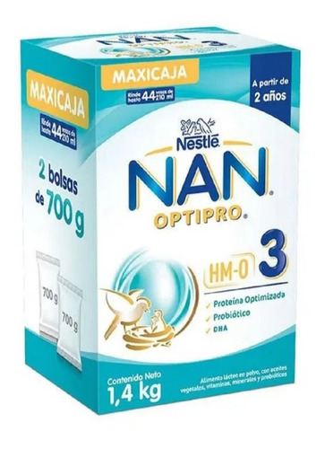 Leche de fórmula en polvo sin TACC Nestlé Nan Optipro 3 en caja de 1 de 1.4kg - 1  a 3 años