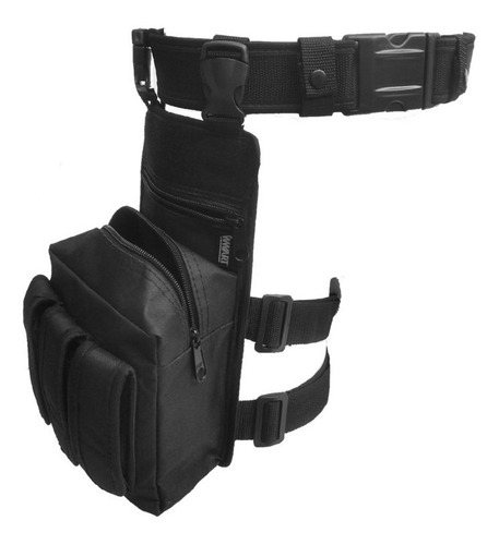 Bornal Tático Pochete De Perna Swat + Cinto De Guarnição Na Cor Preto