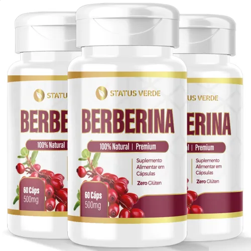 comprar 3 Potes Berberina Premium Equilibrio Natural Status Verde - Kit 180 Cáps Sabor Sem Sabor
