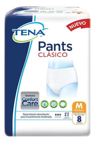 Pañales Adultos Tena Ropa Interior Pants Clásico M X 8 u