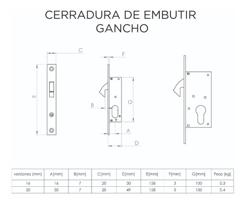 Imagen 4 de 5 de Cerradura Gancho Cisa Cilindro Oval 16mm Medio Con 3 Llaves