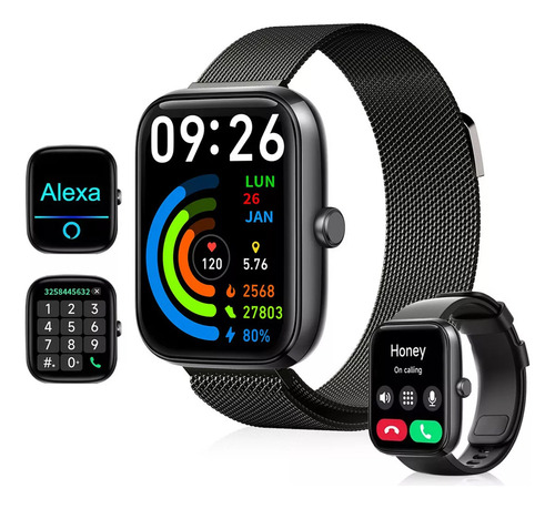 Relógio inteligente Mertto Smartwatch Alexa Bluetooth Call 1,83 polegadas Idw25 Mesh Strap Cor preta Ip68