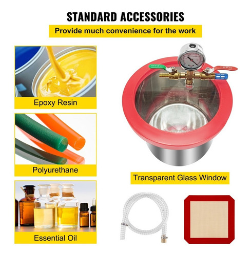 Vevor Kit Cámara De Vacío De 3 Galones+bomba De Vacío 4cfm