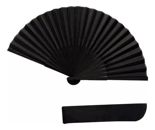 comprar 2 Abanicos Plegables De Mano De Seda De Color Negro Grande