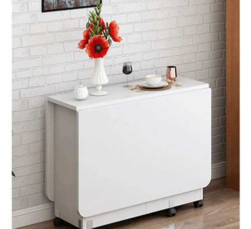Mesa De Comedor Plegable Extendible Blanca 140x60cm