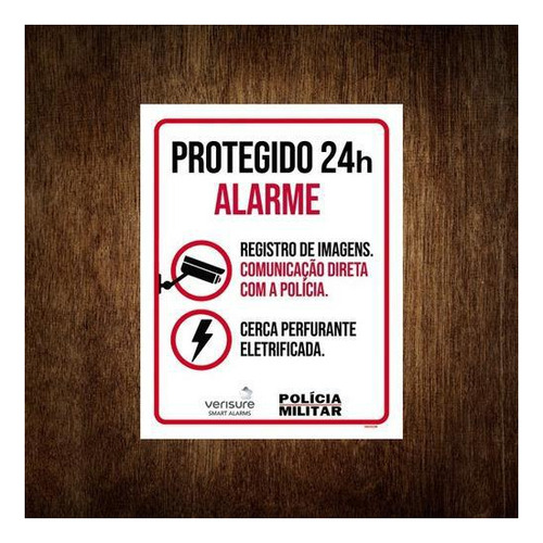 Placa De Segurança - Protegido 24h Alarme Polícia (36x46)