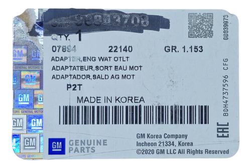 Base Termostato 2011 A 2017 Chevrolet Spark #96437895