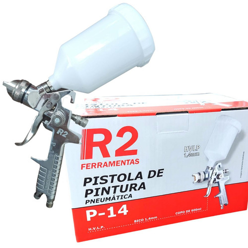 Pistola De Pintura Hvlp 600ml Bico 1,4mm Cor Prateado