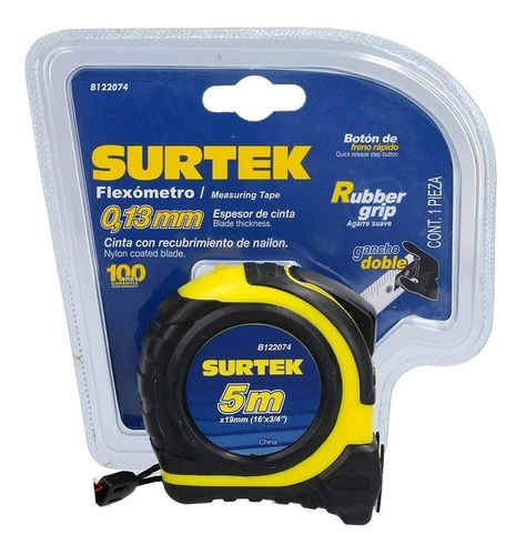 Flexómetro Rubber Grip 5m X 3/4 Pulgadas B122074 Surtek