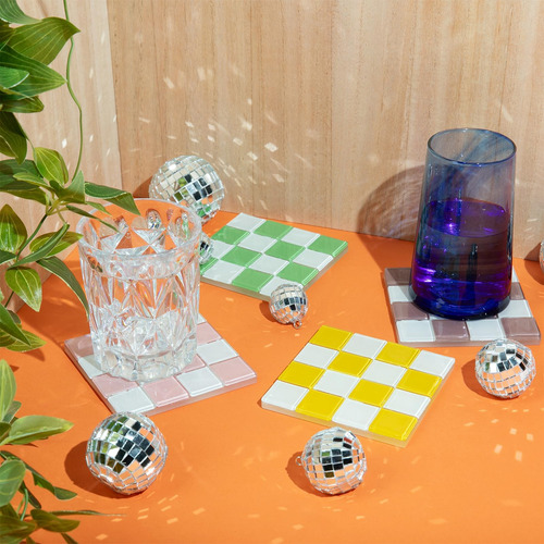 Juego De 2 Posavasos A Cuadros | 4 Posavasos Cuadrados Con A