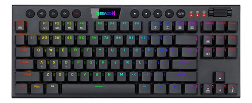 Teclado gamer bluetooth Redragon Horus QWERTY Red Ultra low profile español latinoamérica color negro con luz RGB