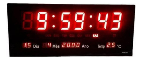 Relógio Parede Digital Calendário Alarme Vermelho 33cm
