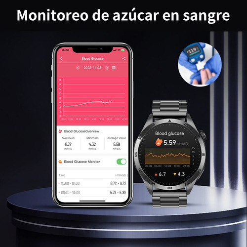 Blood Sugar Smart Watch 2024 Bezel Steel Black Reloj inteligente para hombre