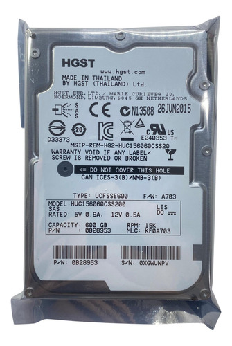 Hd Hgst 600gb 15k Sas 2.5 6gb 0b28953 Huc156060css200 @ Cinza
