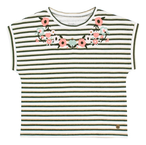 Playera Rayas Y Flores 100% Algodón Para Niña - 2-4-6 Años