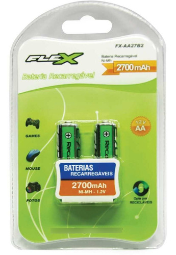 Pilha Recarregável Aa 2700mah 1,2v Flex Ni-mh Com 2 Unidades