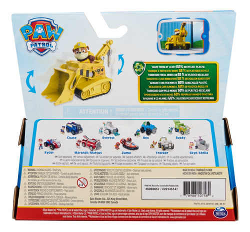 Paw Patrol Vehículo Básico Sustentable Rubble Con Figura De