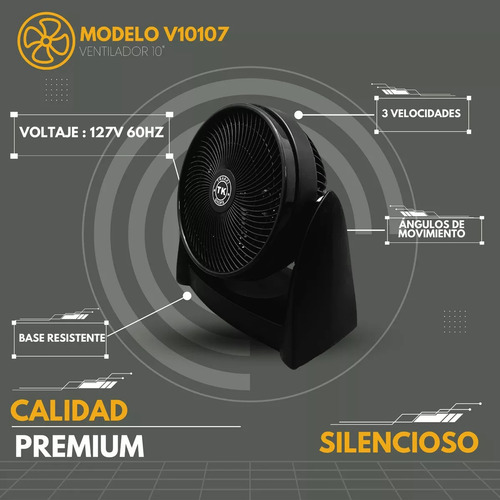 Ventilador Escritorio10 Negro 3 Velocidades Ajuste Vertical