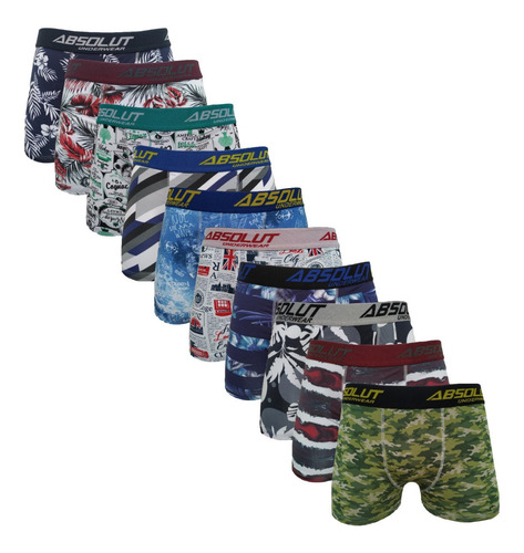 Kit 10 Cuecas Box Boxer Microfibra Estampadas Originais