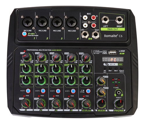 Mezcladora De Audio 6 Canales Mixer Usb Y Bluetooth