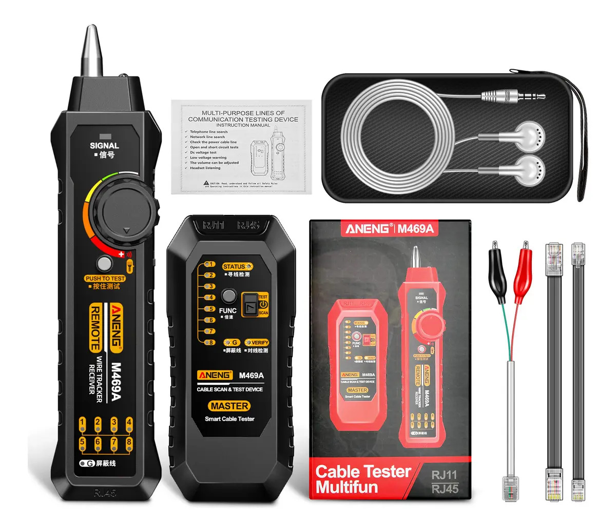 Localizador Testador Cabo E Linha Rede Rj45 E Rj11 Sinal Localizador De Cabos De Rede Aneng M469a Lan Cable