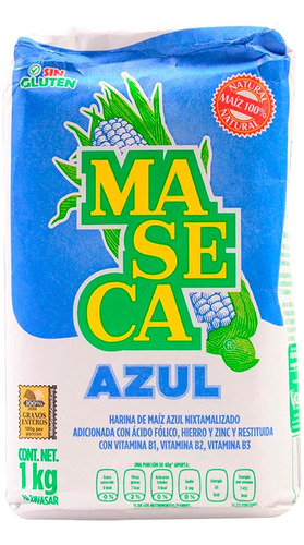Harina De Maiz Azul Nixtamalizado Maseca 2kg  Pack 2 De 1 Kg