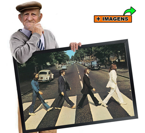 Quadro Beatles Lennon Mccartney George Com Moldura Preta A1 Cor Cores vivas, impressão HD Cor da armação Moldura na cor PRETA