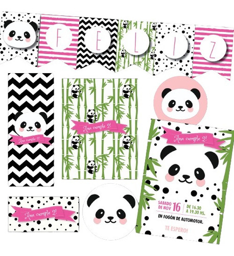 Kit Imprimible Personalizado Oso Panda Candy Deco Invitacion