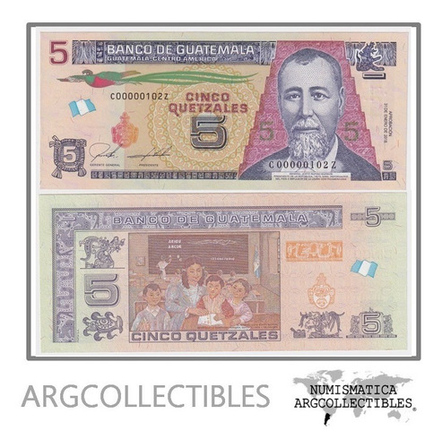 Guatemala Billete 5 Quetzales 2018 P-122a Unc (reposicion)